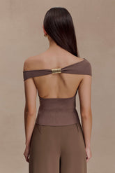 Carley Off Shoulder Knit Top - Cacao Brown